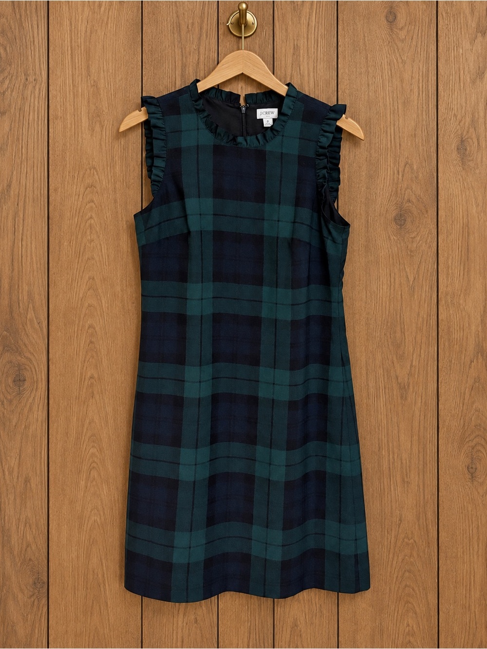 J.CREW black watch plaid ruffle neck dress size 2